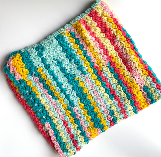 Checkerboard Vibrant rainbow Knit Blanket